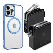 Dr.b@ttery電池王 MagSafe無線充電+自帶線行動電源-黑色 搭 iPhone14 Pro 6.1 星耀磁吸保護殼 藍色