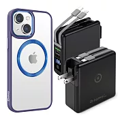 Dr.b@ttery電池王 MagSafe無線充電+自帶線行動電源-黑色 搭 iPhone14 Plus 6.7 星耀磁吸保護殼 紫色