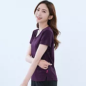 【遊遍天下】MIT台灣製女款顯瘦抗UV防曬涼感吸濕排汗機能V領 深紫 S 深紫