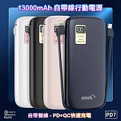 HANG 13000mAh 行動電源 PD7 行動電源自帶線二種接頭 支援Type-C/Iphone 白色