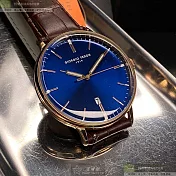 Giorgio Fedon 1919喬治飛登精品錶,編號：GF00108,42mm圓形玫瑰金精鋼錶殼寶藍色錶盤真皮皮革咖啡色錶帶