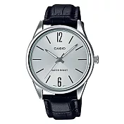 CASIO 卡西歐 MTP-V005L LTP-V005L商務紳士大三針皮革腕錶/黑白x銀框/ 大白