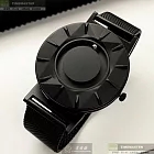EONE觸摸感知錶精品錶,編號：EO00002,40mm圓形黑精鋼, 陶瓷錶殼黑色錶盤米蘭深黑色錶帶