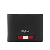 BALLY Bevye 再生牛皮紅白條紋對開6卡短夾 (黑色)
