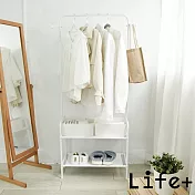 【Life+】日式簡約多功能雙層落地衣帽架/掛衣架/置物架_2色任選 鋼琴白