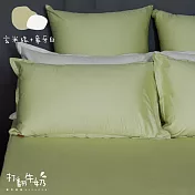 【麗塔寢飾】60支紗精梳棉 歐式壓框枕套組 打翻牛奶- 玄米綠+象牙白