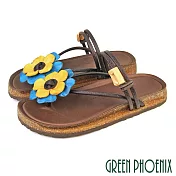【GREEN PHOENIX】女 涼鞋 拖鞋 夾腳 全真皮 兩穿 花朵 手工 台灣製 EU35 黃色