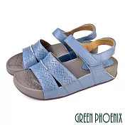 【GREEN PHOENIX】女 涼鞋 厚底 彈力 雕花 全真皮 羊皮 沾黏式 EU37 藍色