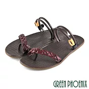 【GREEN PHOENIX】女 拖鞋 涼鞋 兩穿 夾腳 套趾 全真皮 麻花編織 手工 台灣製 EU37 紅色