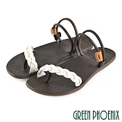 【GREEN PHOENIX】女 拖鞋 涼鞋 兩穿 夾腳 套趾 全真皮 麻花編織 手工 台灣製 EU35 白色
