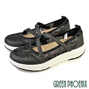 【GREEN PHOENIX】女 休閒鞋 健走鞋 瑪麗珍 沾黏式 厚底 彈力紓壓 EU39 黑色