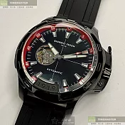 Giorgio Fedon 1919喬治飛登精品錶,編號：GF00123,46mm圓形黑精鋼錶殼黑色雙面機械鏤空錶盤矽膠深黑色錶帶