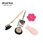 【日本Marna】鍋具清潔4件組(2入馬毛刷+櫻花小魚+花型海綿)(原廠總代理)