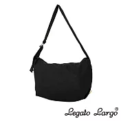Legato Largo 半月形 亞麻款 可水洗單肩斜背包 Regular size- 黑色