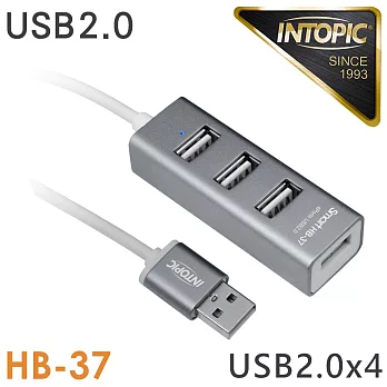 博客來-INTOPIC USB2.0鋁合金集線器(HB37) 灰色