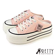 【Pretty】女 穆勒鞋 休閒拖鞋 懶人鞋 半拖鞋 帆布鞋 厚底 顯瘦 增高 EU36 粉紅色