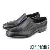 【GREEN PHOENIX】男 紳士鞋 商務鞋 學生 皮鞋 真皮 牛皮 素面 直套式 EU41 黑色