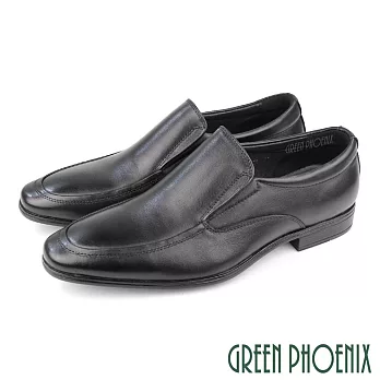 【GREEN PHOENIX】男 紳士鞋 商務鞋 學生 皮鞋 真皮 牛皮 素面 直套式 EU45 黑色