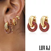 LUV AJ 好萊塢潮牌 金色紅鑽雙圈耳環 2用式 PAVE INTERLOCK HOOPS RUBY