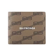 BALENCIAGA BB Monogram 塗層帆布零錢袋對開短夾 (米色/棕色)
