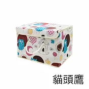 【E.dot】日式棉麻印花可掀蓋摺疊收納箱-4入組 貓頭鷹