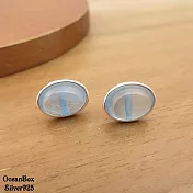 高雅漂亮橢圓海藍寶925純銀耳環 (外鍍專櫃級正白K.貼耳耳環)