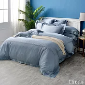 義大利La Belle《傾色微光》雙人天絲蕾絲四件式防蹣抗菌吸濕排汗兩用被床包組-藍色