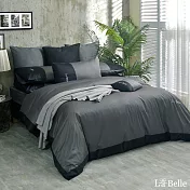 義大利La Belle《靜致混搭》加大長絨細棉刺繡四件式被套床包組(共兩色)-黑色