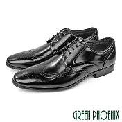 【GREEN PHOENIX】男 紳士鞋 商務鞋 德比鞋 學生 皮鞋 雕花 EU41 黑色