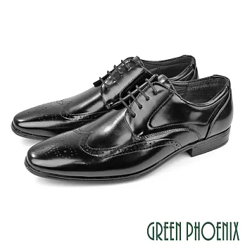 【GREEN PHOENIX】男 紳士鞋 商務鞋 德比鞋 學生 皮鞋 雕花 EU43 黑色