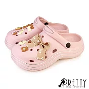 【Pretty】女 洞洞鞋 雨鞋 涼鞋 拖鞋 兩穿 防水 輕量 小熊 EU36 粉紅色