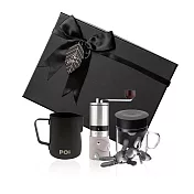 【PO:Selected】丹麥手沖咖啡三件禮盒組(咖啡磨2.0/玻璃杯240ml-共4色/拉花杯-黑) 灰