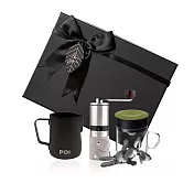 【PO:Selected】丹麥手沖咖啡三件禮盒組(咖啡磨2.0/玻璃杯240ml-共4色/拉花杯-黑) 橄欖綠