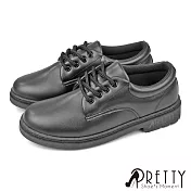 【Pretty】女 學生鞋 皮鞋 全黑工作鞋 素面 綁帶 台灣製 JP25 黑色