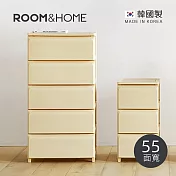 【韓國ROOM&HOME】韓國製55面寬五層抽屜收納櫃(木質天板)-DIY- 奶油黃
