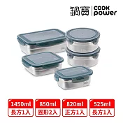 【CookPower 鍋寶】可微波316不鏽鋼保鮮盒-輕食5件組