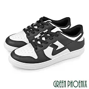 【GREEN PHOENIX】男 板鞋 休閒鞋 皮革 綁帶 平底 台灣製 JP26 白黑色