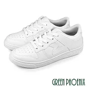 【GREEN PHOENIX】男 板鞋 休閒鞋 皮革 綁帶 平底 台灣製 JP26 白色