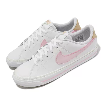 Nike 休閒鞋 Court Legacy GS 女鞋 大童鞋 白 粉 皮革 網球風 基本款 小白鞋 DA5380-115