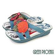【GREEN PHOENIX】女 拖鞋 厚底 氣墊 真皮 輕量 手縫 繽紛 EU39 藍色