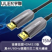 【宇聯】協會認證HDMI2.0版 真4K/60Hz德國四芯工程光纖線 15M