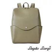 Legato Largo 新版 驚異的輕量化 小法式簡約線條 皮革後背包- 橄欖綠