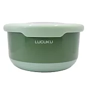 LUCUKU 304內膽超大容量雙層隔熱保鮮碗1200ml 綠色