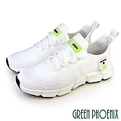 【GREEN PHOENIX】男 休閒鞋 運動鞋 潮鞋 素面 綁帶 直套式 飛線編織 JP25.5 白色