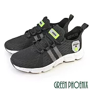 【GREEN PHOENIX】男 休閒鞋 運動鞋 潮鞋 素面 綁帶 直套式 飛線編織 JP25.5 黑色