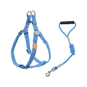 ZOOLAND寵物輕量附繩胸背帶L號（牽繩 遛狗） L 藍