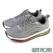 【GREEN PHOENIX】男 休閒鞋 運動鞋 透氣 網布 全氣墊 彈力 吸震 綁帶 厚底 JP30 灰色
