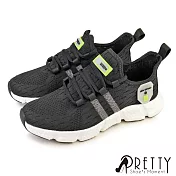 【Pretty】女 休閒鞋 運動鞋 潮鞋 素面 綁帶 直套式 飛線編織 JP23 黑色