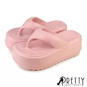 【Pretty】女 拖鞋 夾腳 防水 厚底 輕量 一體成型 EU40 粉紅色