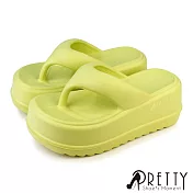 【Pretty】女 拖鞋 夾腳 防水 厚底 輕量 一體成型 EU38 綠色
